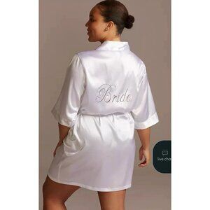 David’s Bridal Women's White Silky Satin Belted Bridal Robe L/XL